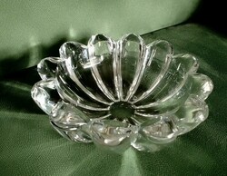 Vintage kristály üveg tál kínáló dísz súlyos vastag falú elegáns minőségi darab virágkehely forma