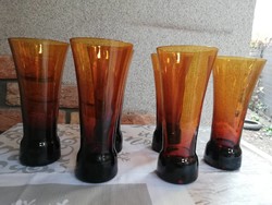 Régi nagy borostyán színű üveg poharak 6 db  16 cm