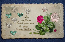 Antique multi-layer embossed greeting litho mini card not postcard silk shamrock ladybug