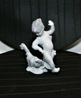 Fiú kakassal - Fehér Herendi porcelán  - 13 cm