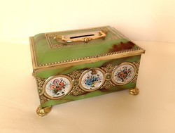 Vintage fém pralinés doboz láda persely medalion virágminta árvácska szegfű búzavirág Delitzscher