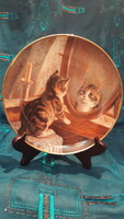 Macskás porcelán tányér, cicás dísztányér (M3055)