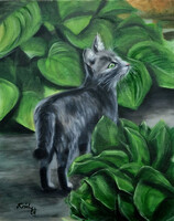 Cecília - olajfestmény vásznon - macska, cica