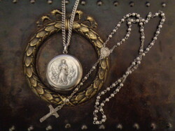 Antique silver rosary holder with Marian angels