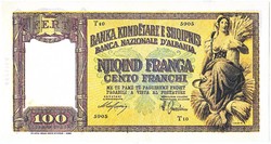 Albania 100 francs 1940 replica unc