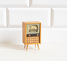 Retro doll furniture - small TV - television with cartoon - doll house accessory, living room