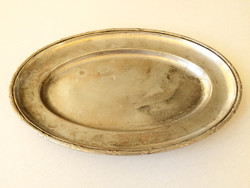 Régi vintage ovális alpakka fém tálca szecessziós fémtálca