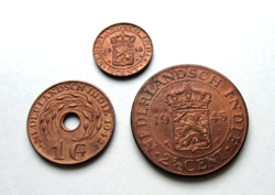 Dutch East India - 3 pcs lot -1/2 & 1 & 2 1/2 cents - 1942 - 1945 -
