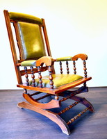 XIX. No. Antique spring rocking chair with leather surfaces !!!