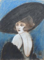 Signed antique pastel v painting - portrait of a lady