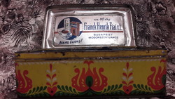 Antik pléh doboz, Franck kávés fém doboz (L3081)