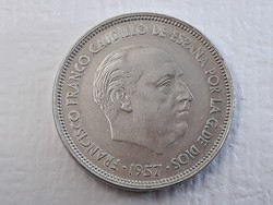 Spanyolország 25 PTAS 1957 érme - Spanyol 25 PTAS 1957 Francisco Franco Caudillo külföldi pénzérme