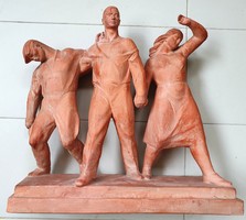 Olcsai-kiss Zoltán--terracotta sculpture group-55cm high--