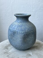 Gorka gauze turquoise blue, veined ceramic vase, Nógrádverőce rare!