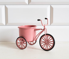 Mini rózsaszín fém tricikli, bicikli, kerékpár - babaházi kiegészítő, bababútor, miniatűr