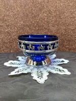 English blue glass bonbonier with metal base