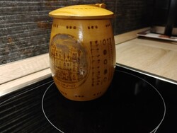 Decorated wooden beer mug with lid