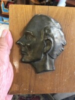 Béla Bartók metal relief, size 12 x 16 cm, mounted on wood.7464