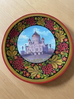 Kézi festésű orosz lakk fali tányér, dísztányér