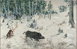 1L143 Dorozsmai Signature: Winter Hunting Scene 1951