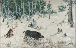 1L143 with Dorozsma marking: winter hunting scene 1951