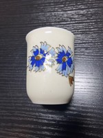 Hand-painted, numbered, perfect glass with cornflowers in display case