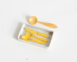 Mini plastic cutlery holder + cutlery - doll house accessory, kitchen doll furniture, miniature