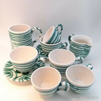 Gmunder green striped ceramic cups, spout and pitcher in one