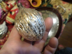 Large (5.5 cm), solid walnut, retro, glass Christmas tree decoration.