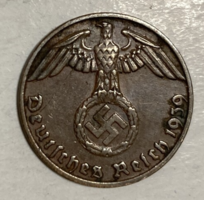 Bronz 1 reichspfennig 1939 "B" Náci Németország - Harmadik Birodalom 1936-1940 (A18)