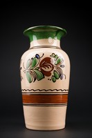 Glazed ceramic vase, large size, marked, hand painted