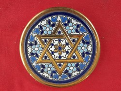 Judaika porcelain wall coaster plate, 24 carat gold-plated, with star of David. Marked.