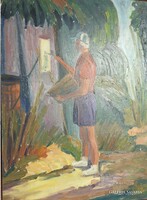 The wife of László Rácz _ the painter - oil / wood