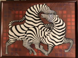 Victor Vasarely zebrák, gyönyörű, nagyméretű modern szitanyomat