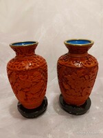 Kínai faragott lakk váza pár-Carved Lacquer