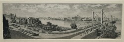 Zoltán Nagy (1916-1987): panorama of Budapest with the Elizabeth Bridge - silk etching