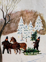Régi karácsonyi képeslap 1966 levelezőlap havas táj lovasszán