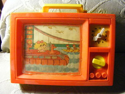 Retro toy blue-box pull-up moving and music TV 1979