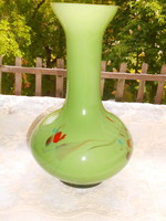 Retro cseh üveg váza- többszinű díszítéssel 25 cm