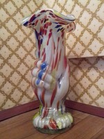 Vintage spatter colored glass vase shape of hand holding torch