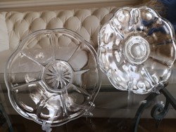 2 Bieder style, old glass serving bowls with arms in one