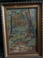 Antique hunter scene needle tapestry/goblein in an antique frame