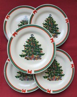 5db Karácsonyi porcelán tányér kistányér süteményes karácsonyfa mintával