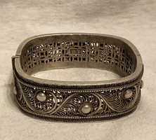Antique Old Chinese Tibetan Nepalese Silver Bangle Handcraft Carved Marked China Japanese