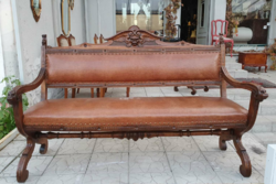 Carved Renaissance sofa with crocodile leather upholstery