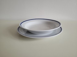 Régi Zsolnay porcelán kék csíkos mélytányér és lapos tányér 2 db