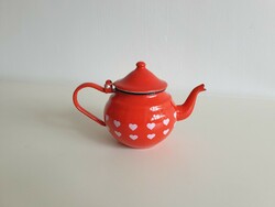 Enameled old vintage iron coffee pot teapot red heart pattern enameled jug pouring