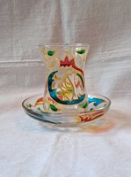 Turkish glass hand-painted tea cup + base