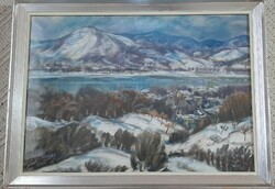 Lajos Kovács: winter in the bend of the Danube - painting