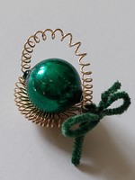 Régi üveg karácsonyfadísz zöld kosár üvegdísz